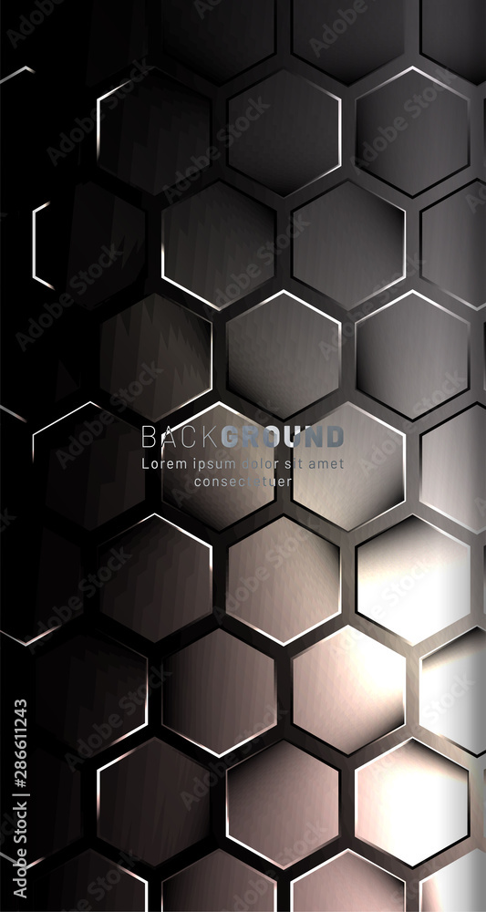 Vertical hexagon background. Gradient color light pattern with dark background technology style. Honeycomb. Vector illustration of light. Vertical hexagon background. Gradient color light pattern with dark background technology style. Honeycomb. Vector illustration of light.