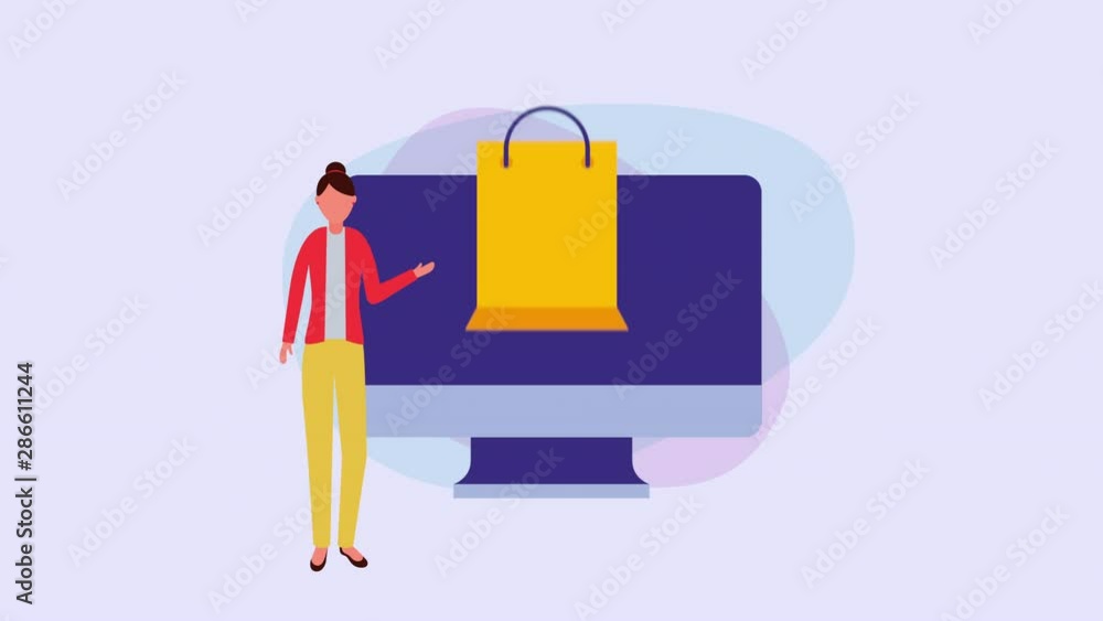 businesswoman with desktop and shopping bag businesswoman with desktop and shopping bag