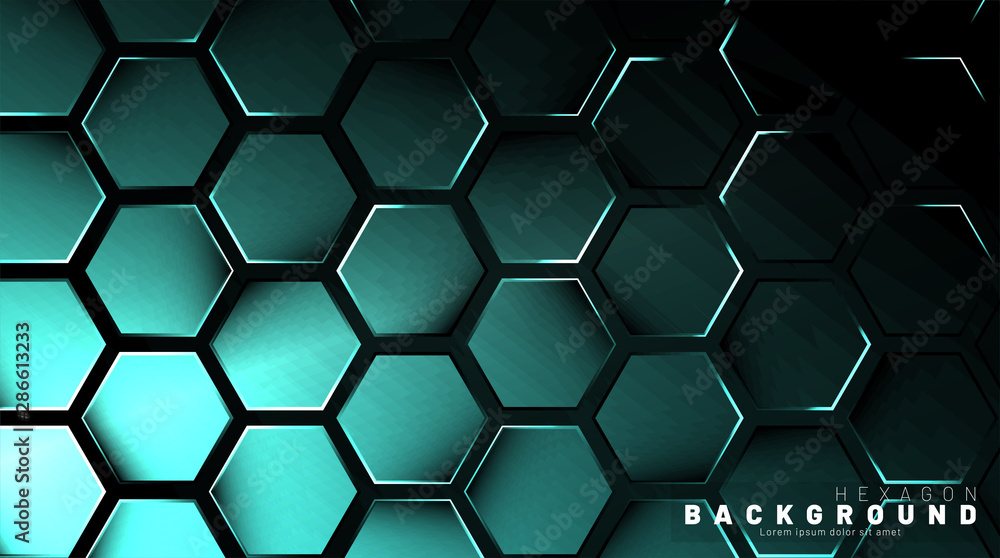 Abstract hexagon gradient colorful light pattern with a dark background technology style. Honeycomb. Vector illustration Abstract hexagon gradient colorful light pattern with a dark background technology style. Honeycomb. Vector illustration