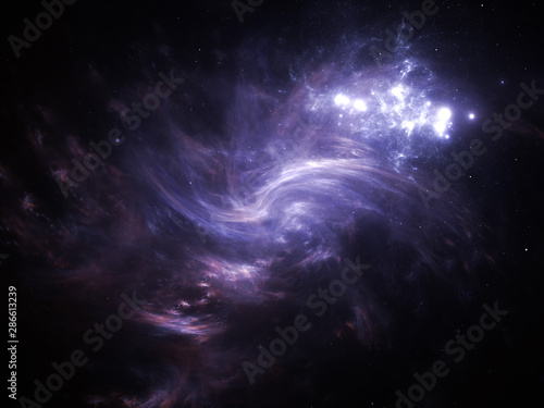 Vast interstellar deep space, starfield, stars and space dust scattered throughout the universe. Cosmic artwork. Distant swirling galaxies, glowing nebula cloud, astral artwork.