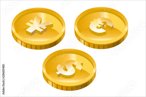 ゴールドコイン ユーロ アメリカドル 日本円 のイラスト2 金融 投資のイメージ インフォグラフィック Illustration Of Gold Coin Stock Vector Adobe Stock