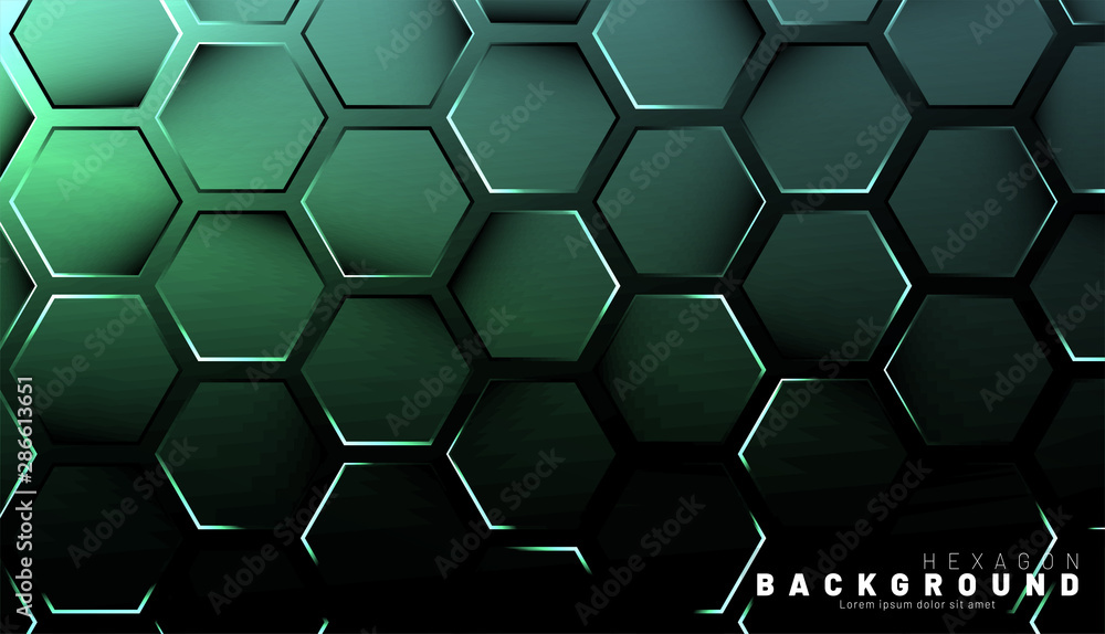 Abstract hexagon gradient colorful light pattern with a dark background technology style. Honeycomb. Vector illustration Abstract hexagon gradient colorful light pattern with a dark background technology style. Honeycomb. Vector illustration