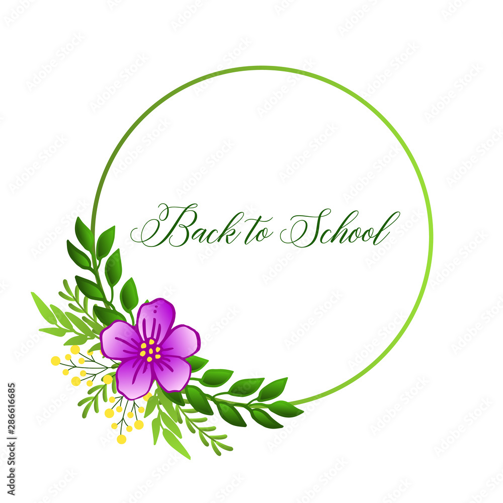 Elegant purple wreath frame, design template for banner back to school. Vector