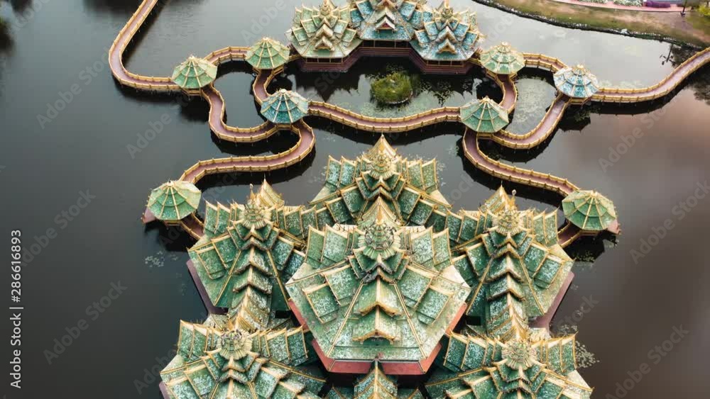 Ancient City, Muang Boran, aerial footage, in Bangkok, Thailand