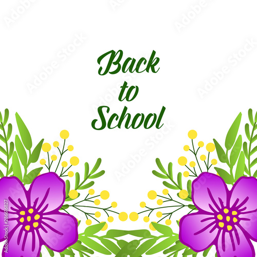 Card back to school for education template  with purple flower frame blooms. Vector