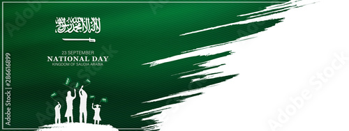 Saudi Arabia national day in September 23 th. Saudi Arabia flag with Happy independence day celebrating vector illustration
