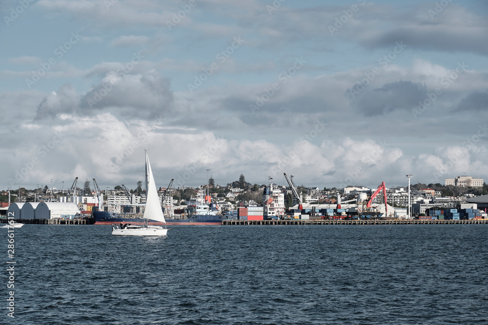 Yacht and coastguard boat in Auckland New Zealand