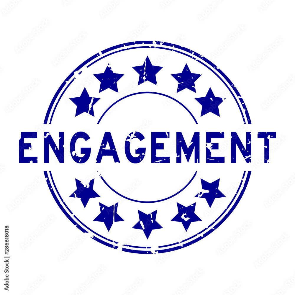 Grunge blue engagement word with star icon round rubber seal stamp on white background Grunge blue engagement word with star icon round rubber seal stamp on white background