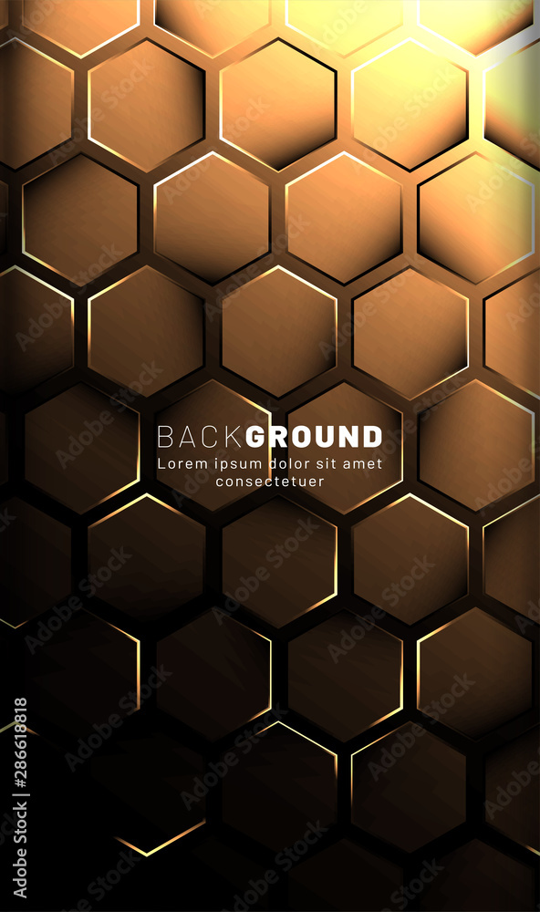 Vertical hexagon background. Gradient color light pattern with dark background technology style. Honeycomb. Vector illustration of light. Vertical hexagon background. Gradient color light pattern with dark background technology style. Honeycomb. Vector illustration of light.