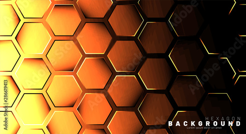 Abstract hexagon gradient colorful light pattern with a dark background technology style. Honeycomb. Vector illustration