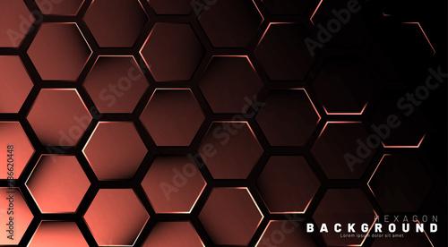 Abstract hexagon gradient colorful light pattern with a dark background technology style. Honeycomb. Vector illustration