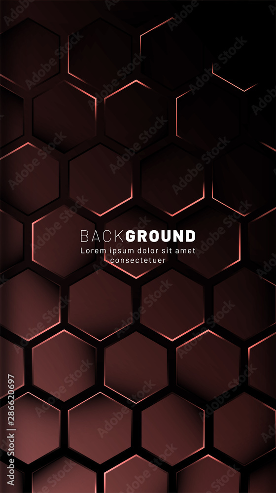 Vertical hexagon background. Gradient color light pattern with dark background technology style. Honeycomb. Vector illustration of light. Vertical hexagon background. Gradient color light pattern with dark background technology style. Honeycomb. Vector illustration of light.