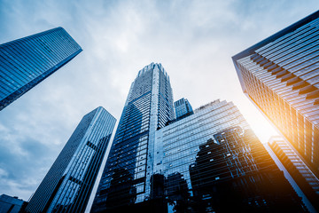 low angle view of skyscrapers in city of China.