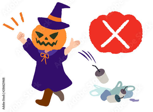 ハロウィン　ゴミ　ポイ捨て　パンプキンヘッド
