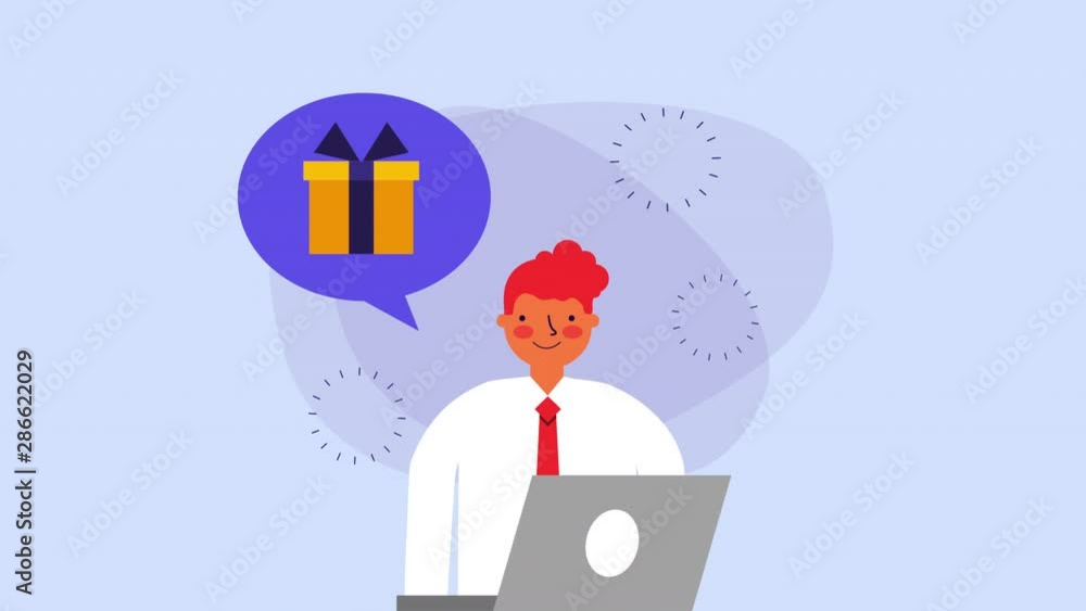 businessman worker with laptop and gift businessman worker with laptop and gift