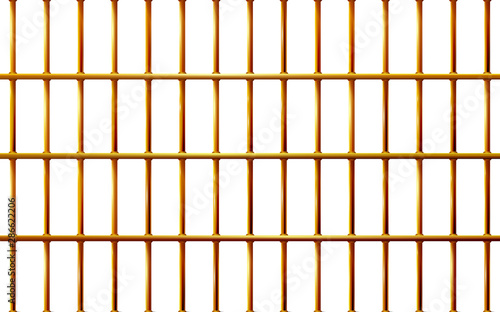 Realistic Jail bars golden, prison background iron interior. Yellow cells old. Banner vector detailed illustration metal lattice. Detention centre cell. Isolated way, freedom concept gold grid.