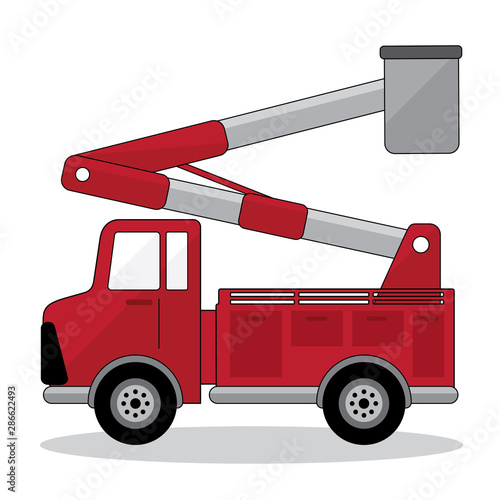 car crane and working with electricity post. fire engine with red color.