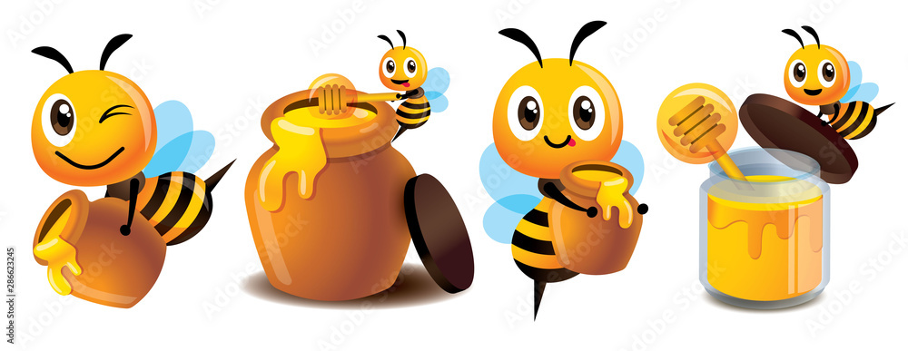 Obraz na płótnie Cartoon cute bee mascot set