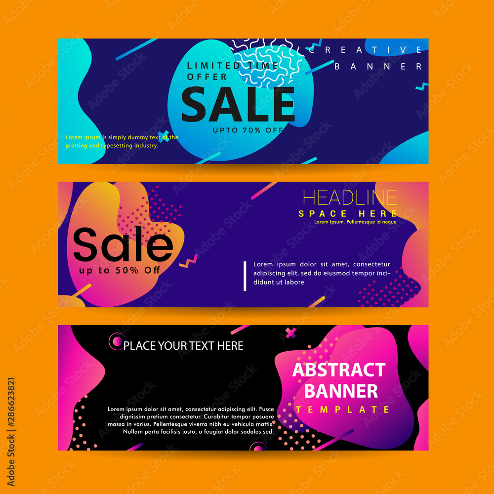 Horizontal banner set with Modern Colorful fluid element web template . Modern flat material design