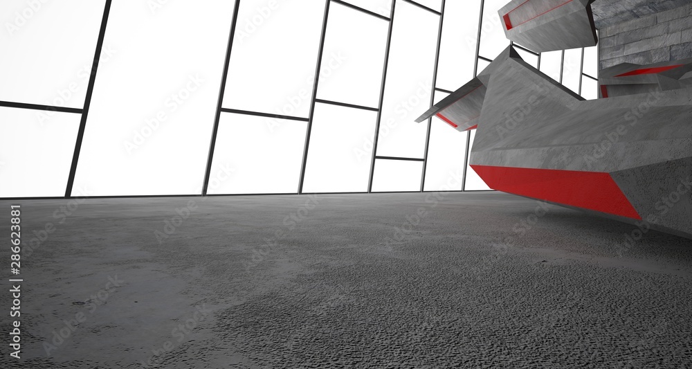 Fototapeta Abstract white and concrete interior. 3D illustration and rendering.