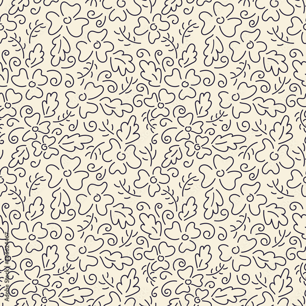 Monochrome. Seamless pattern. Simple flat floral motif . Suitable for fabrics, Wallpapers, album covers, phone cases.