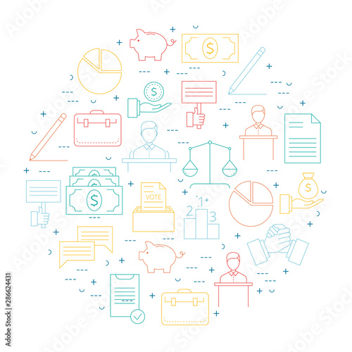 Linear illustrations of elections and voting.  Vector line icons.