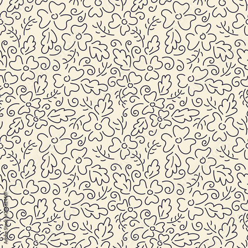 Monochrome. Seamless pattern. Simple flat floral motif . Suitable for fabrics, Wallpapers, album covers, phone cases.