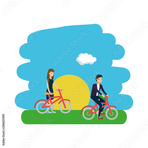 Woman and man riding bike vector design © Gstudio