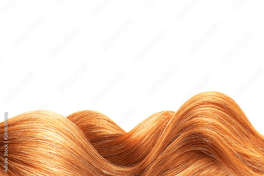 Natural red hair isolated on white. Background, copy space Natural red hair isolated on white. Background, copy space