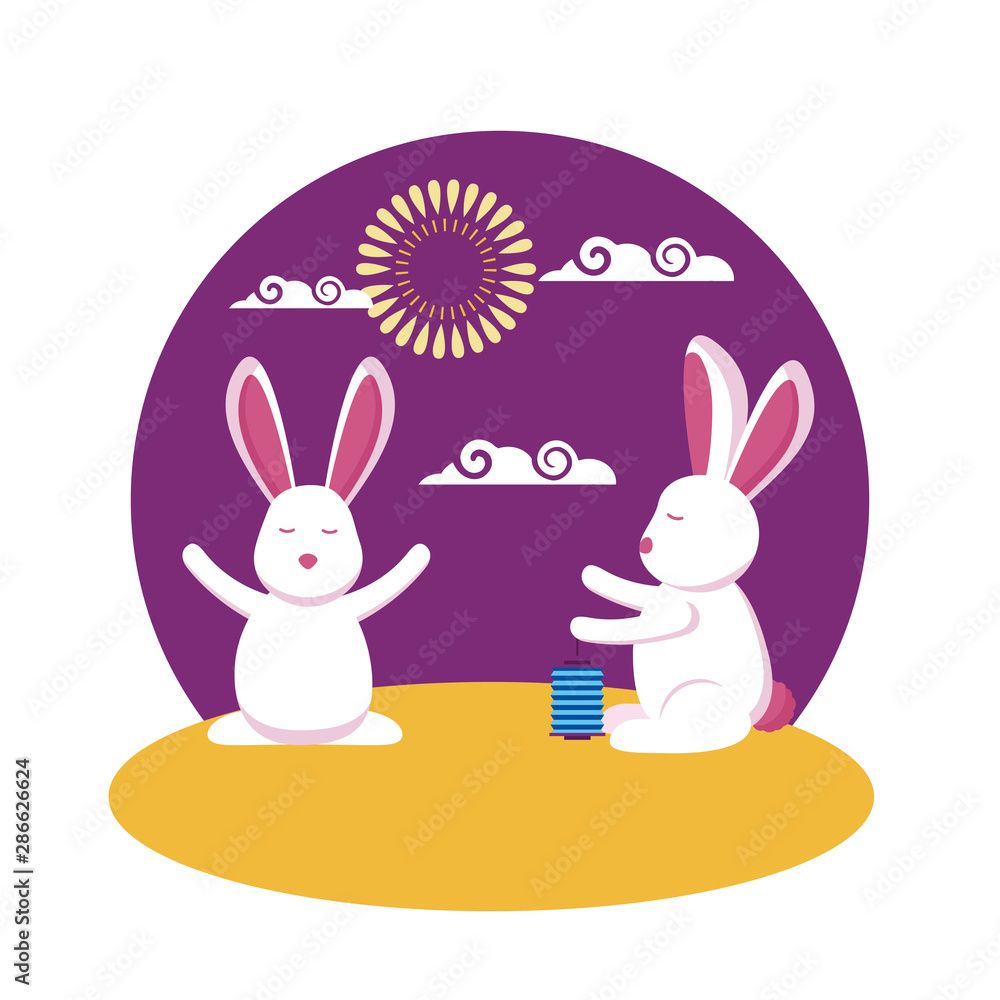 Obraz premium Rabbits of mid autumn festival vector design
