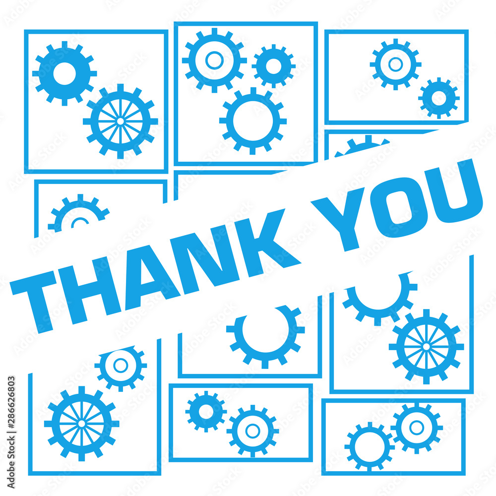 Thank You Blue Borders Gears Grid Badge Style 