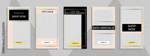 Commercial stories design, eps 10. Editable story cover design for promotion. Geometrical elements, trendy colours.