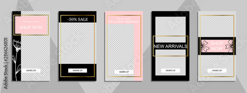 Commercial stories design, eps 10. Editable story cover design for promotion. Geometrical elements, trendy colours.