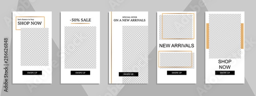 Commercial stories design, eps 10. Editable story cover design for promotion. Geometrical elements, trendy colours.