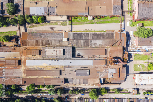 city industrial zone, aerial view landscape. old factories and plants with rusty roofs © Mr Twister