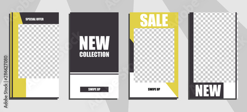 Commercial stories design, eps 10. Editable story cover design for promotion. Geometrical elements, trendy colours.