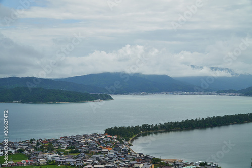 Amanohashidate top view with blue sky