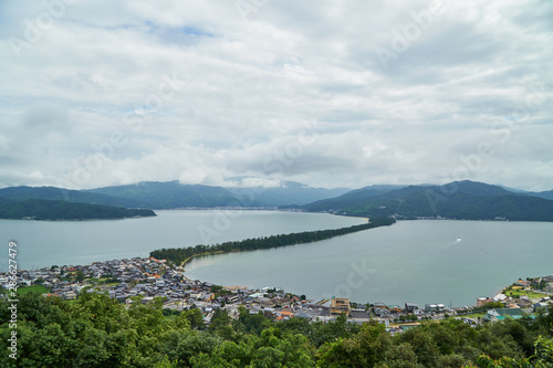 Amanohashidate top view with blue sky