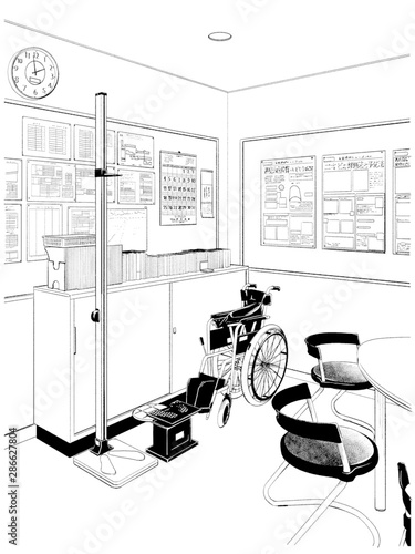 漫画風ペン画イラスト 学校 保健室 Stock Illustration Adobe Stock