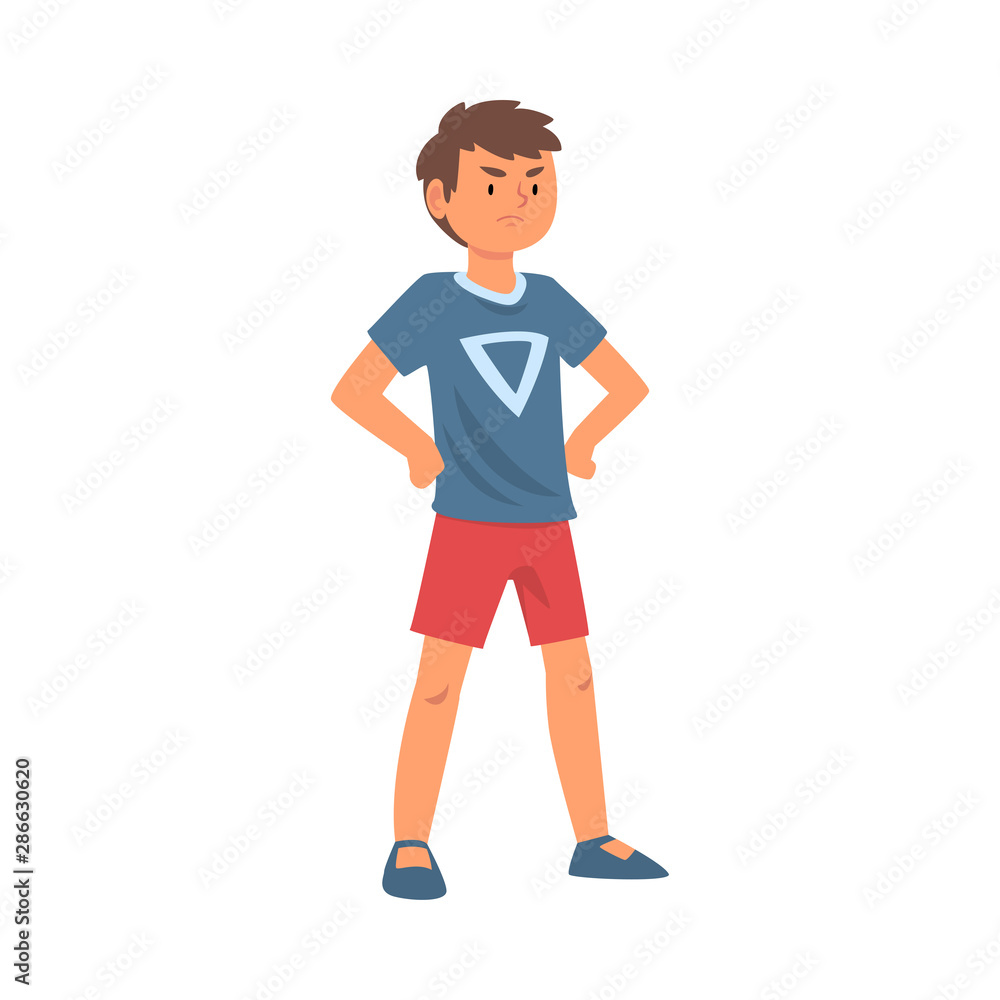 Brave Boy Character Standing with Hands on His Waist Vector Illustration Brave Boy Character Standing with Hands on His Waist Vector Illustration