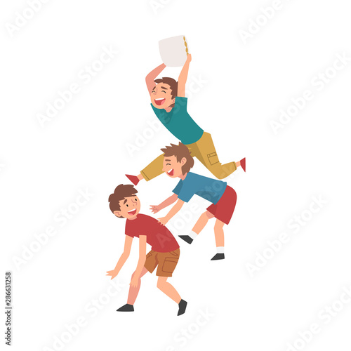 Happy Boys Playing Together, Naughty Kids, Fighting Children, Bad Child Behavior Vector Illustration