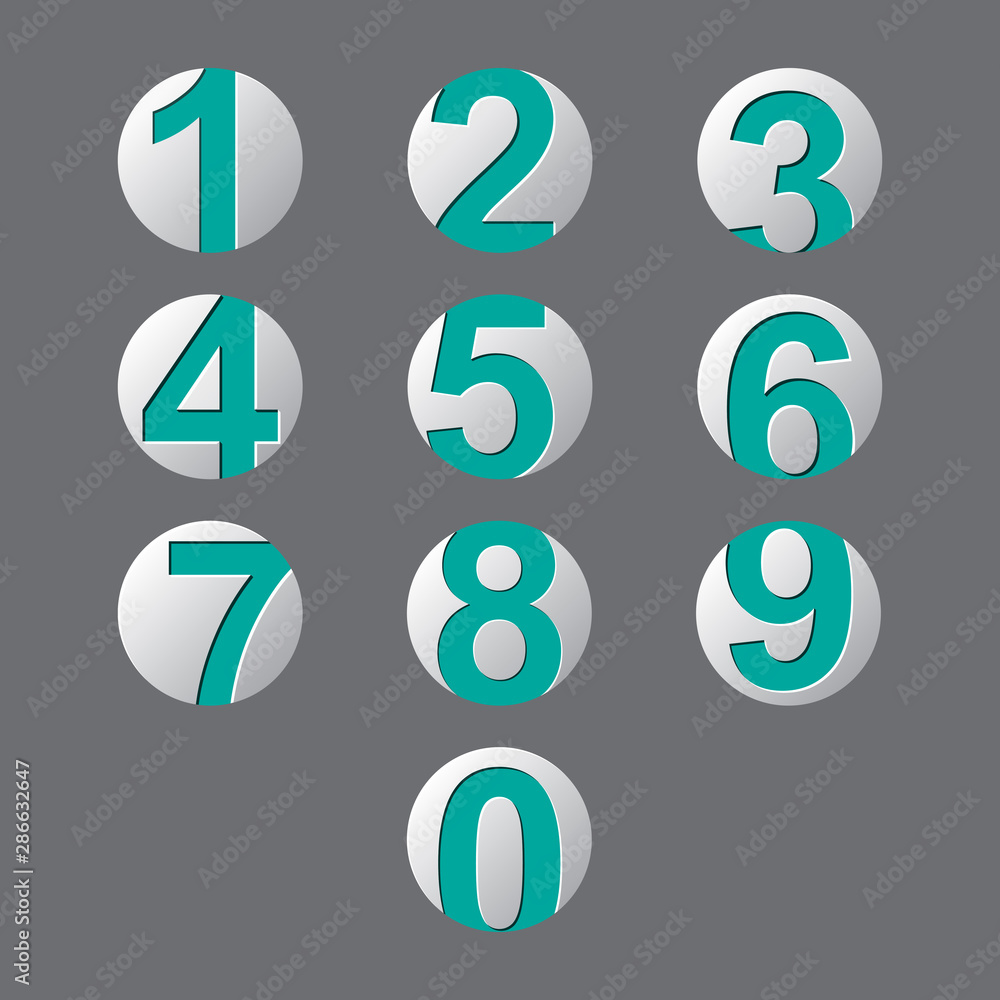 set turquoise number icon with shadow