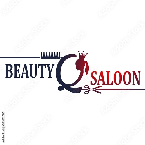 Vintage queen silhouette. Medieval queen profile. Elegant outline silhouette of a female head. Hair saloon emblem design. Royal emblem with Q letter