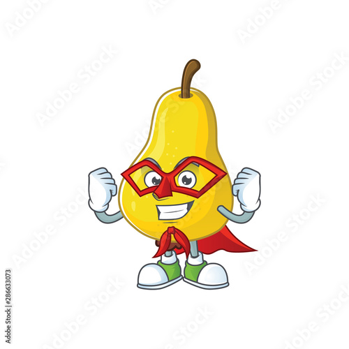 Super hero fruit pear character with mascot cartoon cute