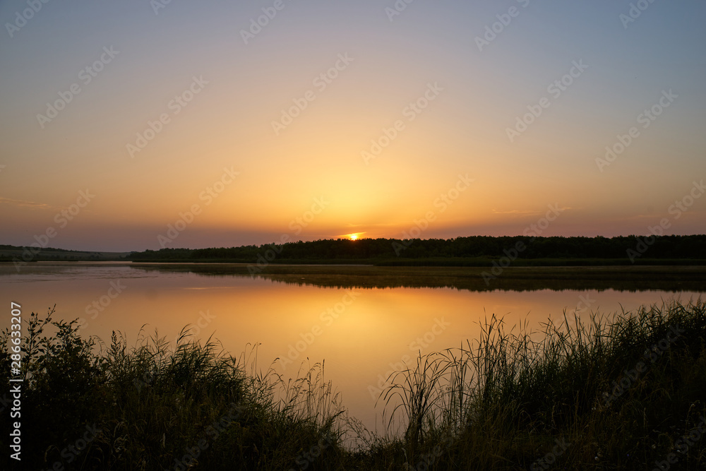 Beautiful morning landscape of shores of lake Beautiful morning landscape of shores of lake