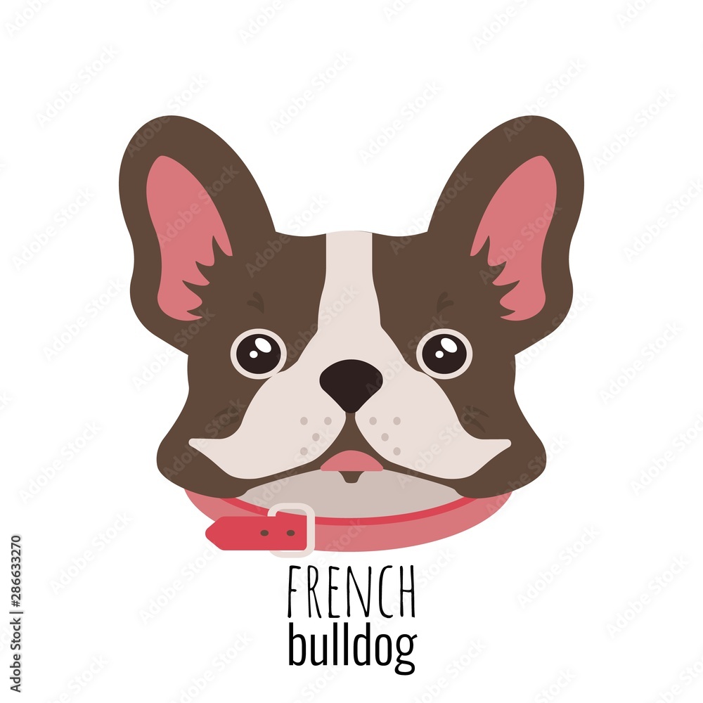 French bulldog face. Cute brown Frenchie with bunny ears. Vector
