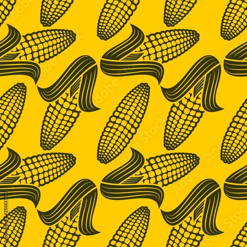Seamless pattern with corn. Vector background in autumn style.