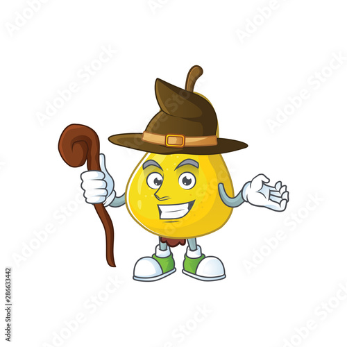 Witch yellow pear cartoon character on white background