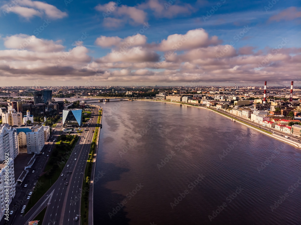 Aerial view of the city of St. Petersburg in the early morning.