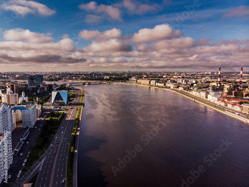 Aerial view of the city of St. Petersburg in the early morning.